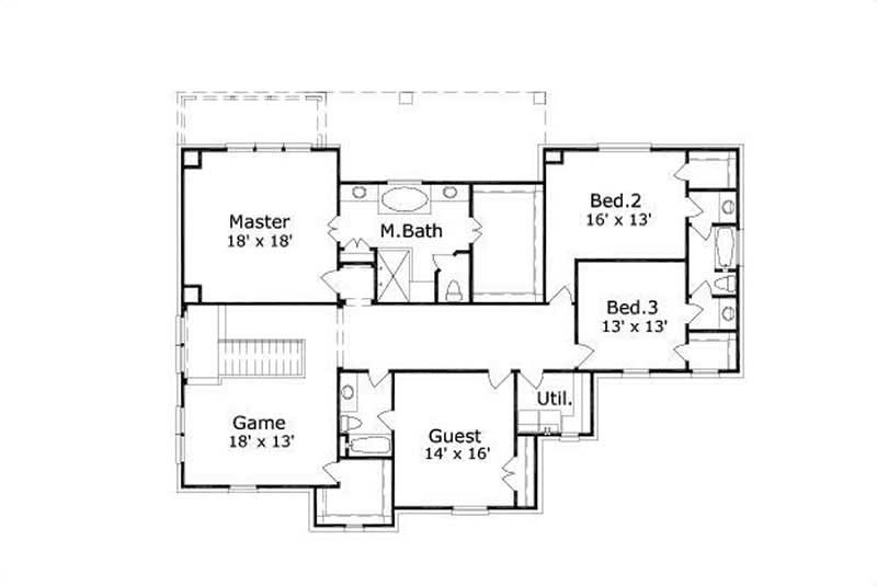 Floor Plan Second Story of Luxury Plan #156-1068