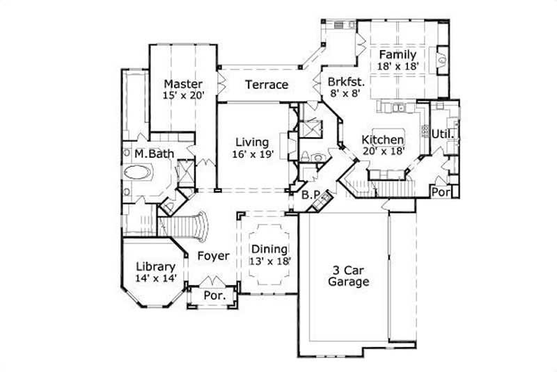 Floor Plan First Story of Spanish Plan #156-1069