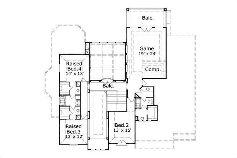 Floor Plan Second Story of Mediterranean Plan #156-1070