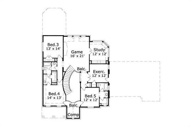 Floor Plan Second Story of Country Plan #156-1071