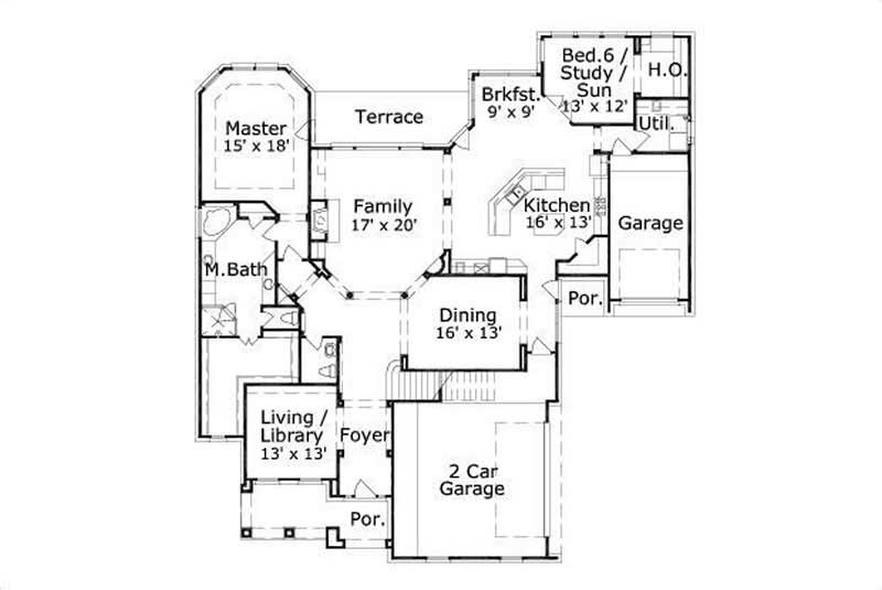 Floor Plan First Story of Country Plan #156-1072