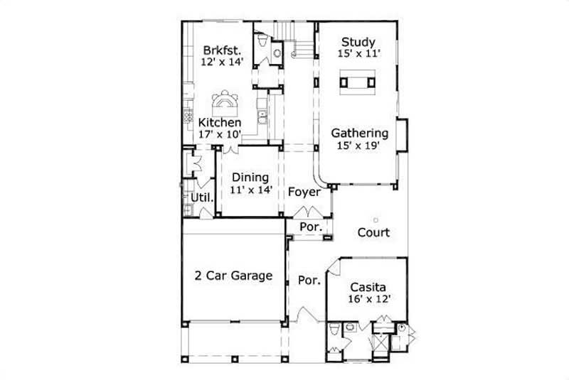 Floor Plan First Story of Spanish Plan #156-1073
