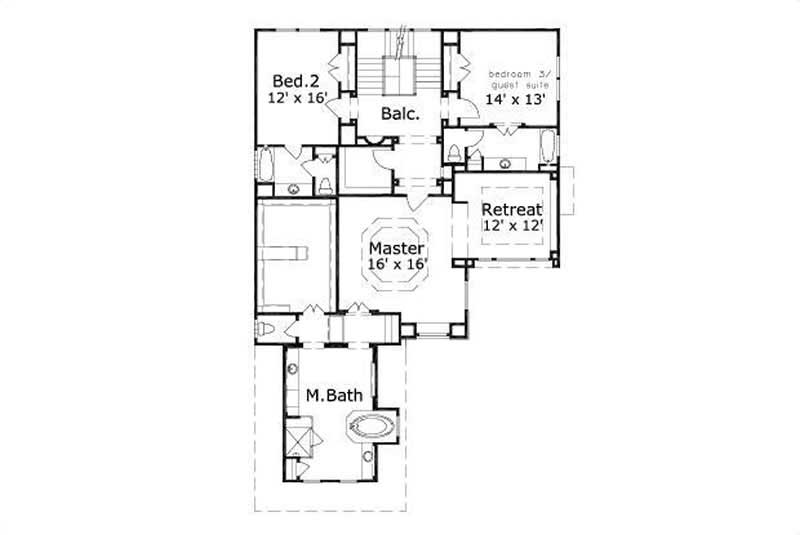 Floor Plan Second Story of Spanish Plan #156-1073
