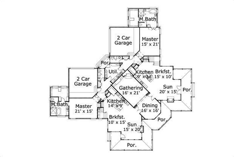 Floor Plan First Story of Country Plan #156-1074