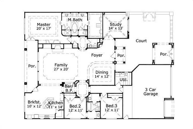 Floor Plan First Story of Mediterranean Plan #156-1075