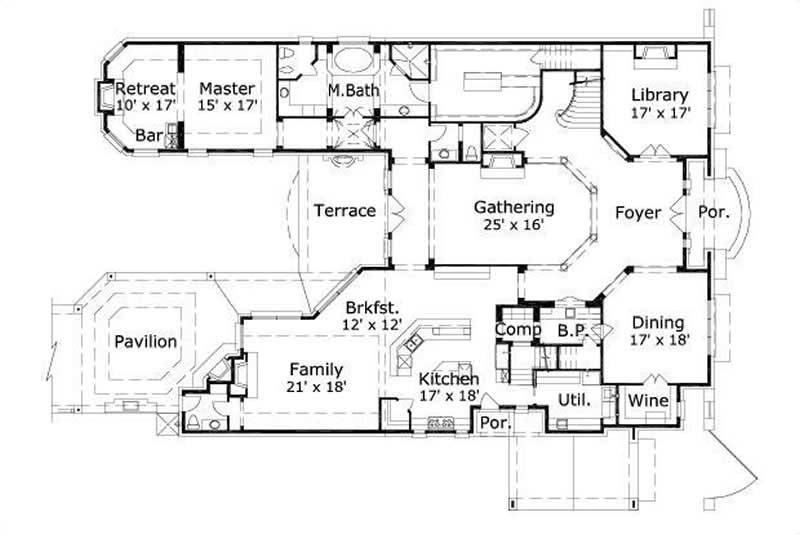Floor Plan First Story of Luxury Plan #156-1080