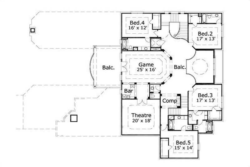 Floor Plan Second Story of Luxury Plan #156-1080