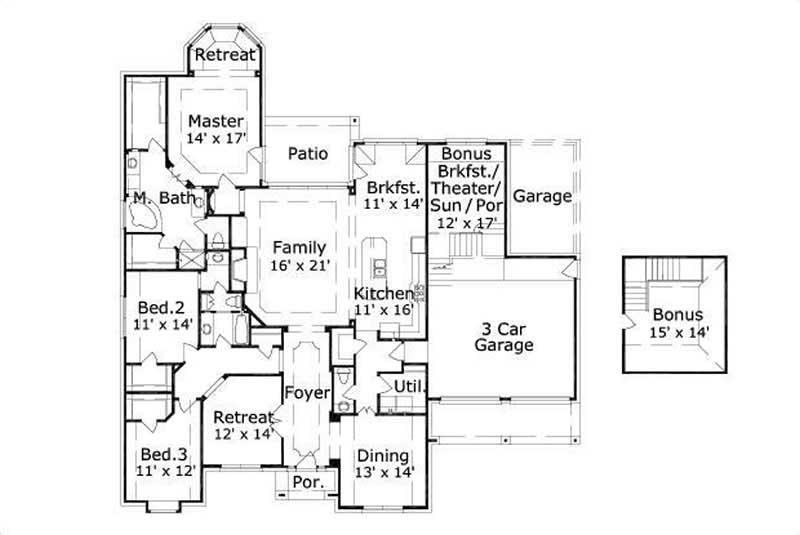 Floor Plan First Story of Ranch Plan #156-1082