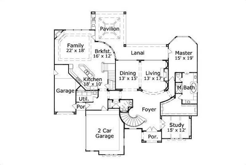 Floor Plan First Story of Mediterranean Plan #156-1090