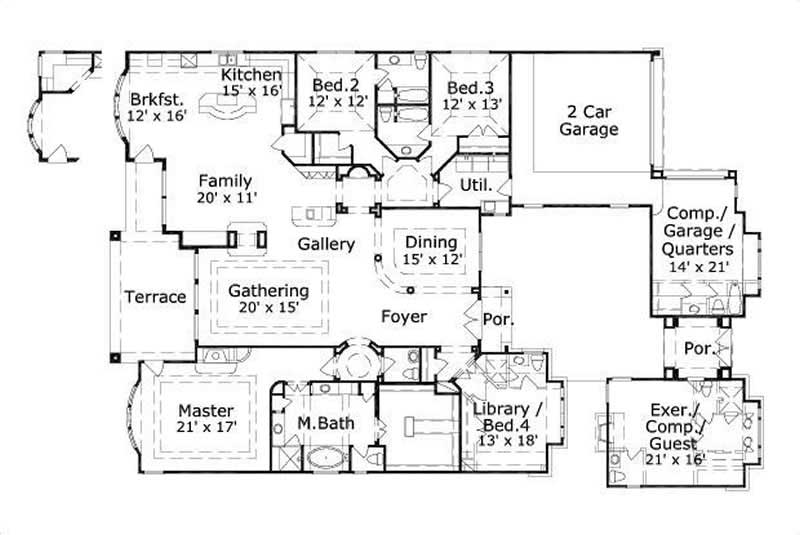 Floor Plan First Story of Country Plan #156-1091