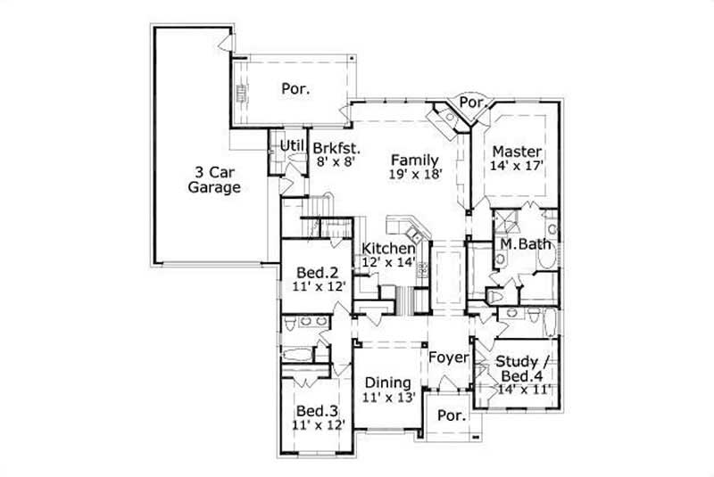 Floor Plan First Story of Traditional Plan #156-1092