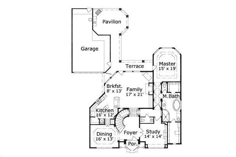 Floor Plan First Story of Country Plan #156-1093