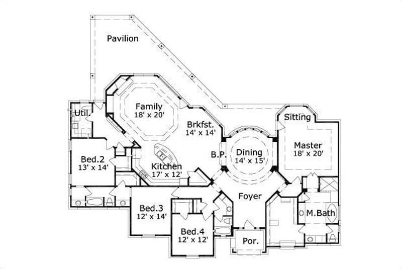 Floor Plan First Story of Ranch Plan #156-1095