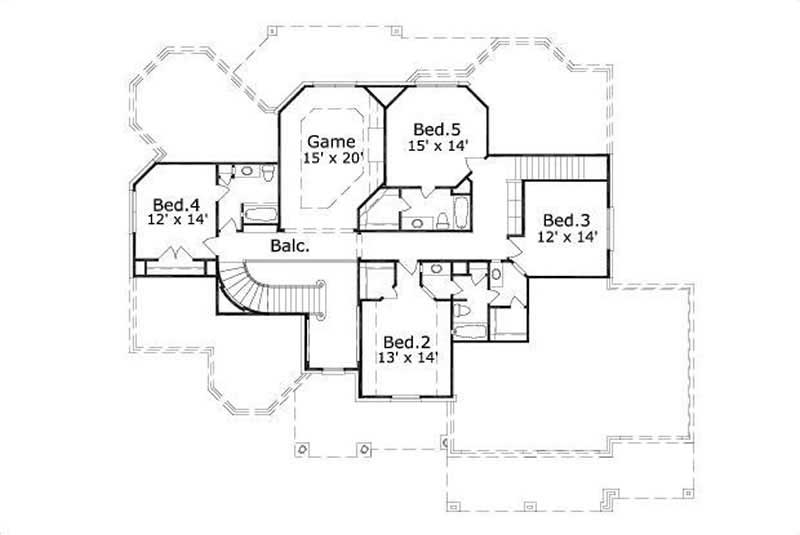Floor Plan Second Story of Luxury Plan #156-1098