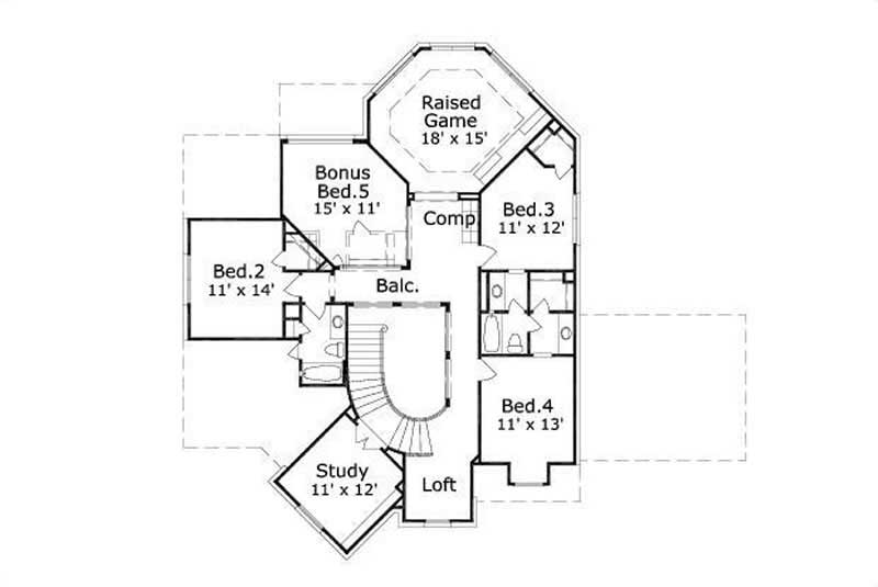 Floor Plan Second Story of Luxury Plan #156-1101