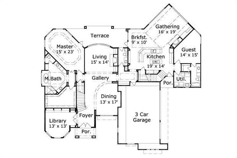 Floor Plan First Story of Mediterranean Plan #156-1103