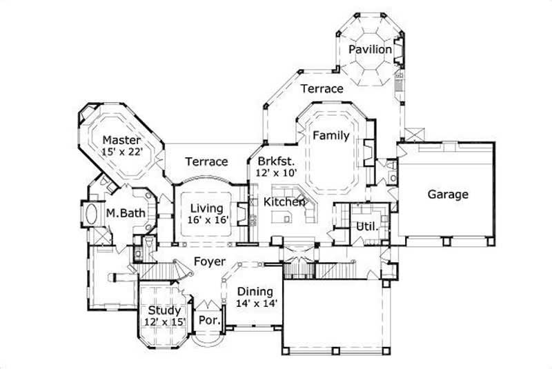 Floor Plan First Story of Mediterranean Plan #156-1104
