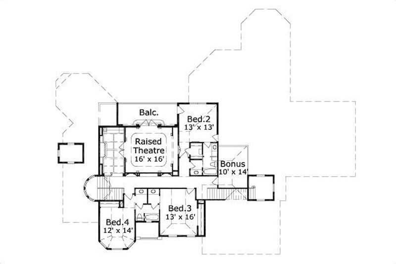 Floor Plan Second Story of Mediterranean Plan #156-1104
