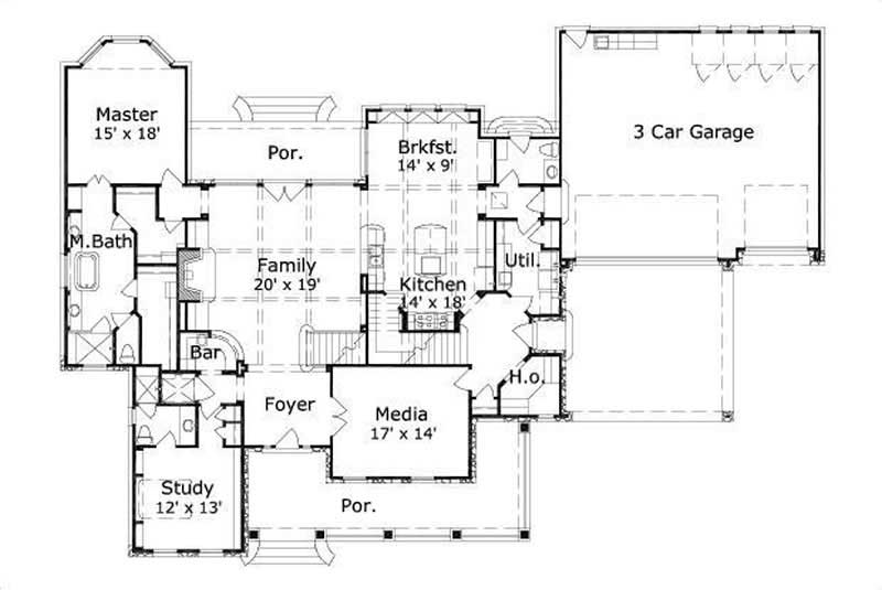 Floor Plan First Story of Country Plan #156-1105