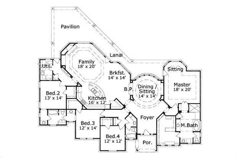 Floor Plan First Story of Ranch Plan #156-1106