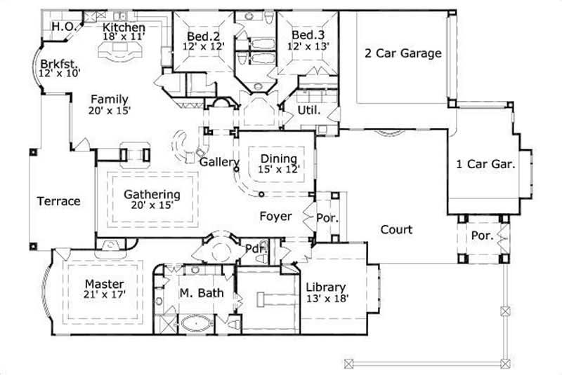 Floor Plan First Story of Plan #156-1107