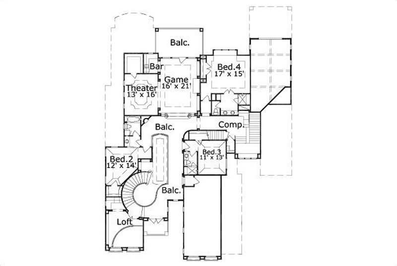 Floor Plan Second Story of Luxury Plan #156-1108