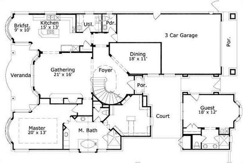 Floor Plan First Story of Luxury Plan #156-1110