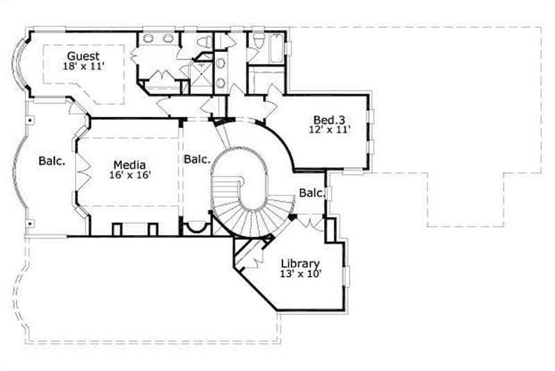 Floor Plan Second Story of Luxury Plan #156-1110