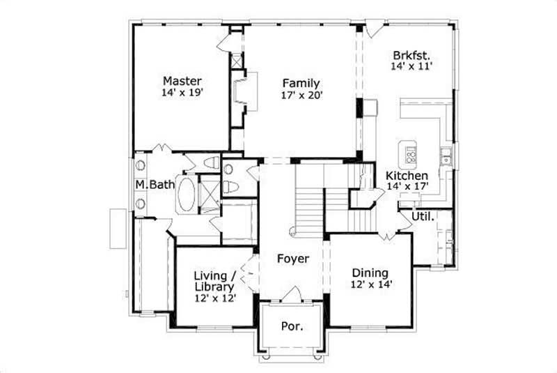 Floor Plan First Story of Country Plan #156-1114