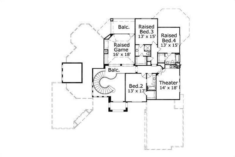 Floor Plan Second Story of Mediterranean Plan #156-1120