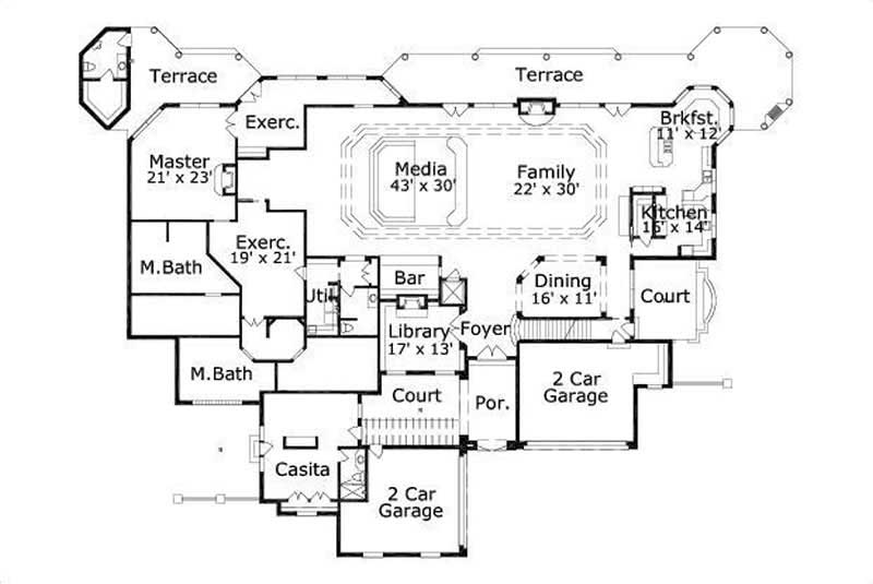 Floor Plan First Story of Mediterranean Plan #156-1123