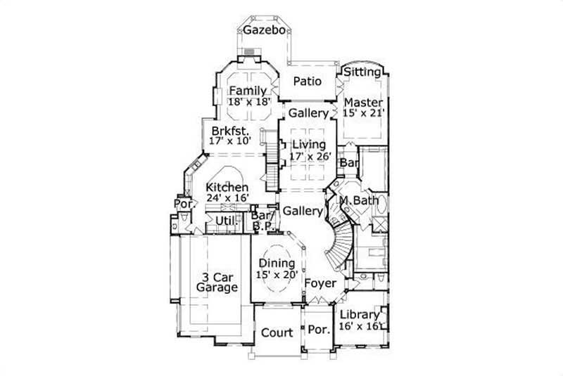 Floor Plan First Story of Mediterranean Plan #156-1124