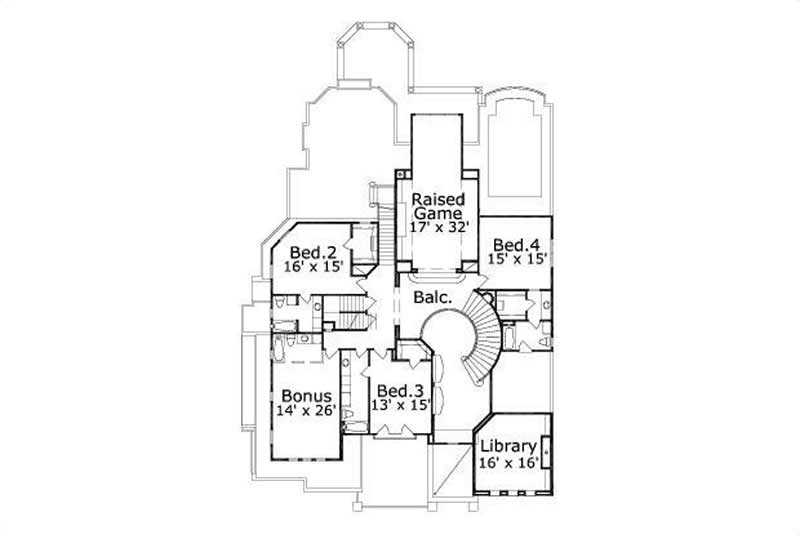 Floor Plan Second Story of Mediterranean Plan #156-1124