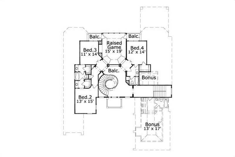 Floor Plan Second Story of Mediterranean Plan #156-1125