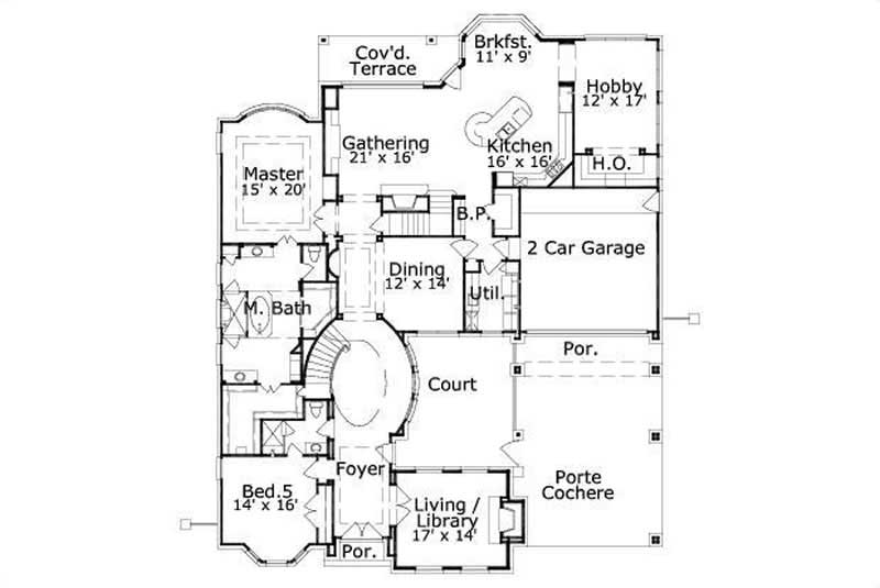 Floor Plan First Story of Luxury Plan #156-1126