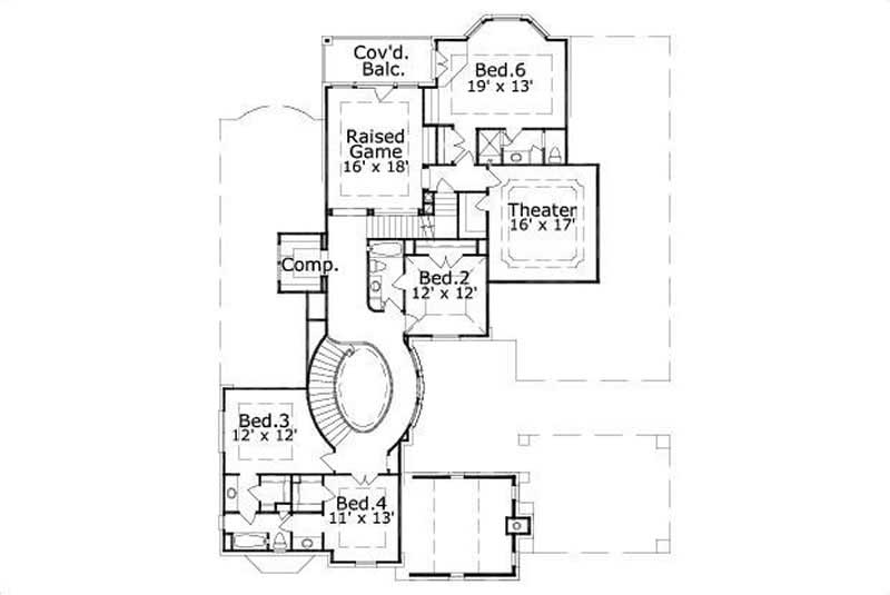Floor Plan Second Story of Luxury Plan #156-1126