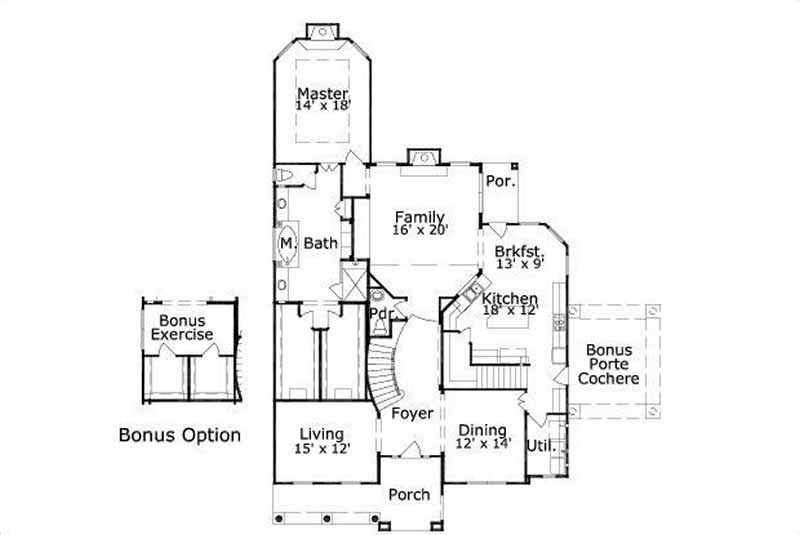 Floor Plan First Story of Country Plan #156-1130