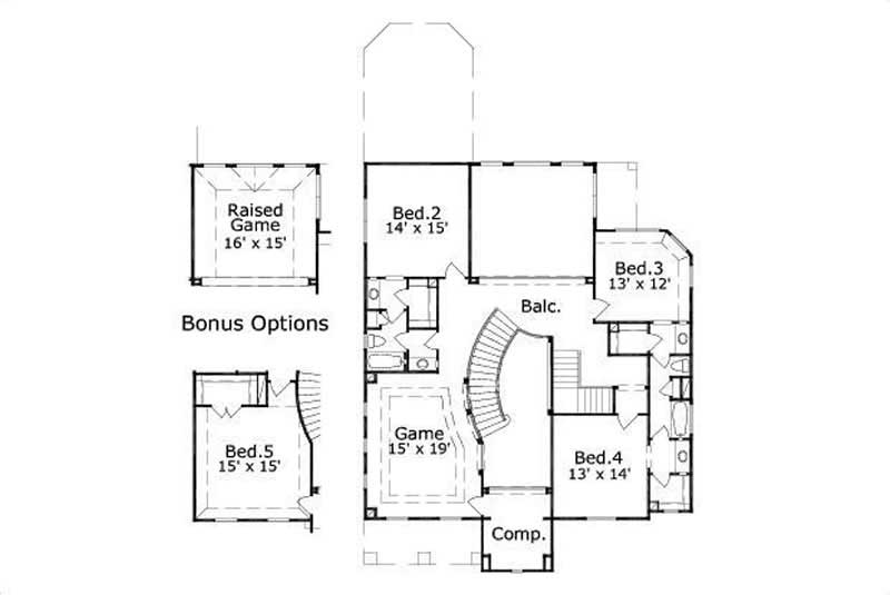 Floor Plan Second Story of Country Plan #156-1130