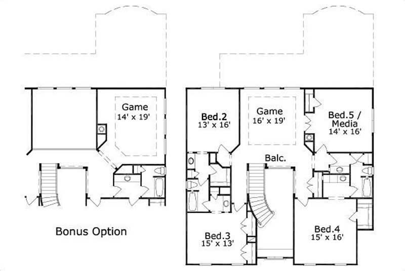 Floor Plan Second Story of French Plan #156-1131
