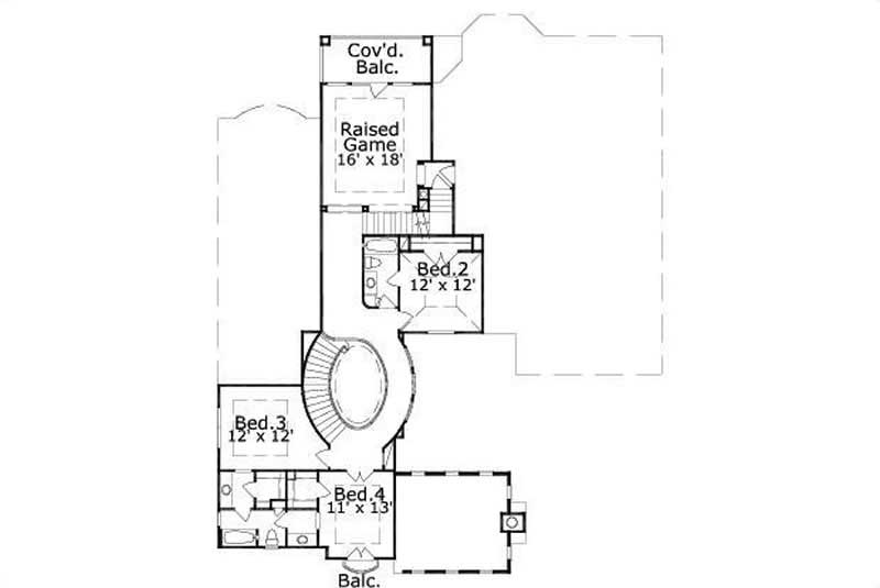 Floor Plan Second Story of Mediterranean Plan #156-1132