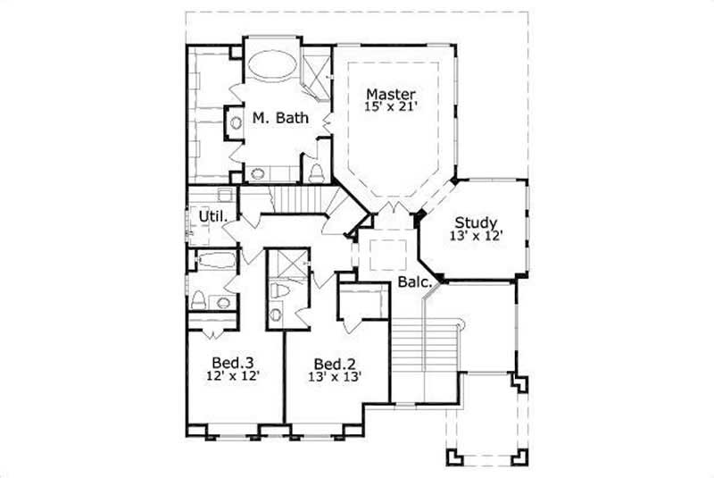 Floor Plan Second Story of Traditional Plan #156-1133