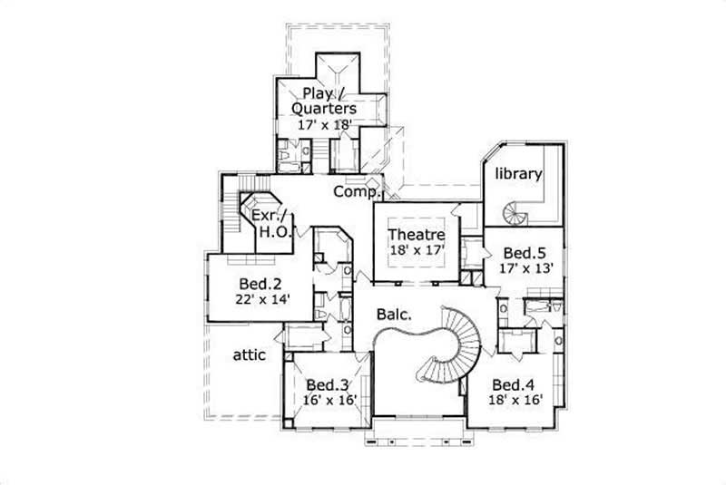Floor Plan Second Story of Luxury Plan #156-1134