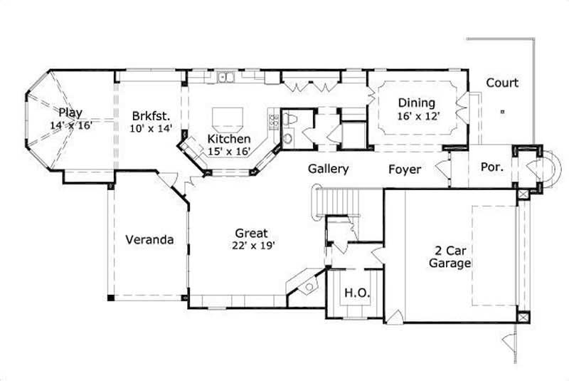 Floor Plan First Story of Country Plan #156-1135