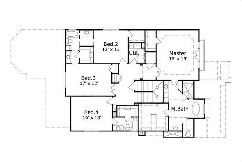 Floor Plan Second Story of Country Plan #156-1135