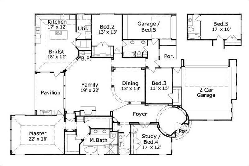 Floor Plan First Story of Country Plan #156-1141