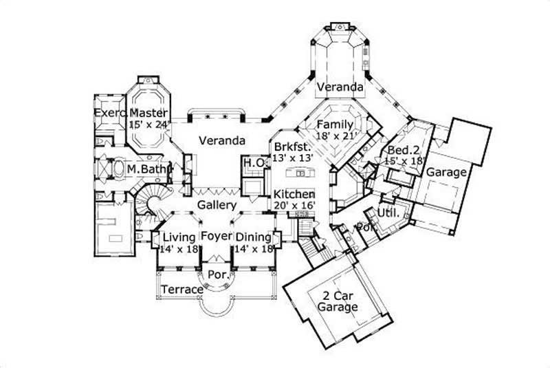 Floor Plan First Story of French Plan #156-1142