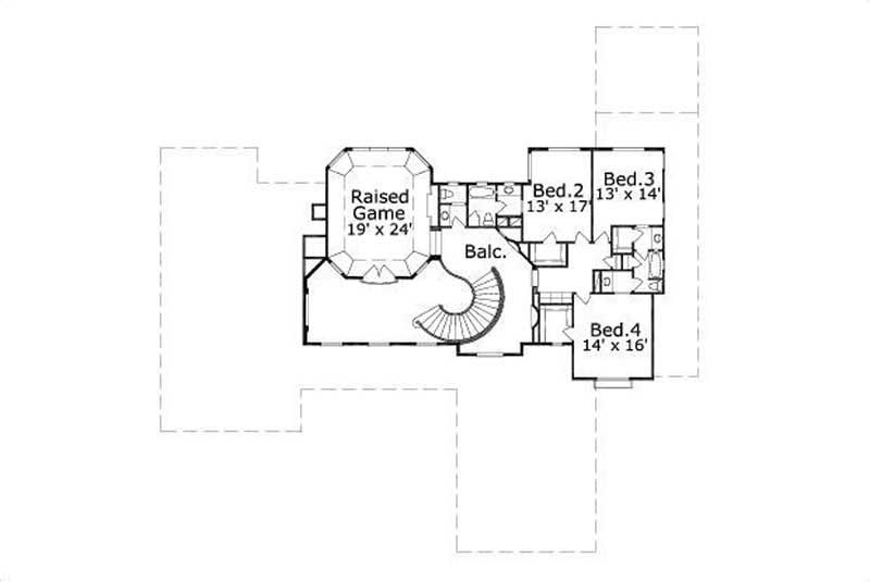 Floor Plan Second Story of Mediterranean Plan #156-1145