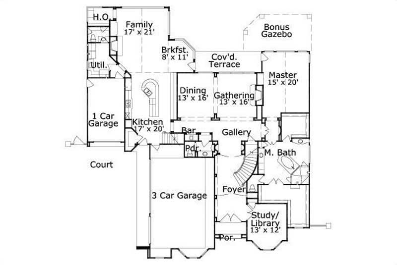 Floor Plan First Story of Luxury Plan #156-1151