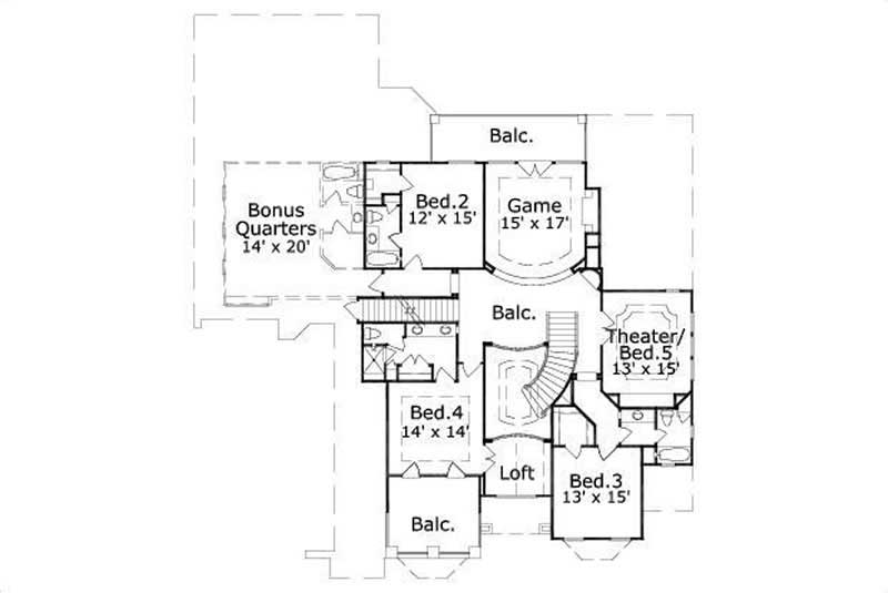 Floor Plan Second Story of Luxury Plan #156-1151