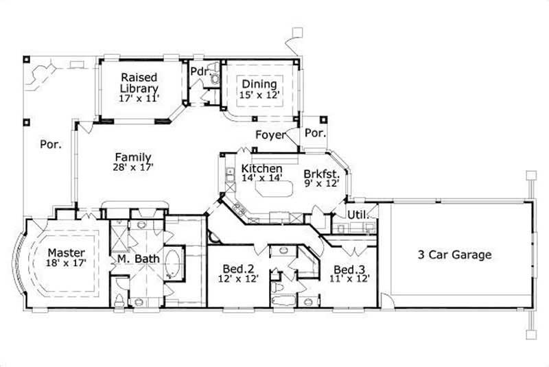 Floor Plan First Story of Ranch Plan #156-1154